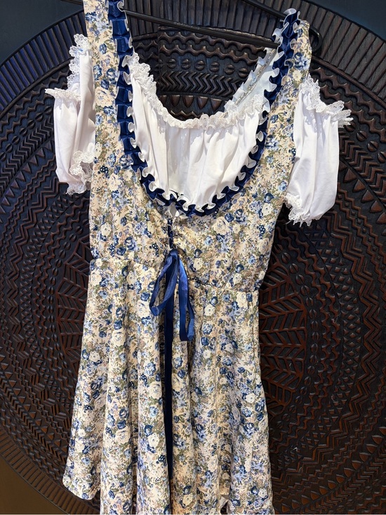 Dresses & Skirts - Blue Floral Ruffle Sundress with White Puff Sleeve Blouse